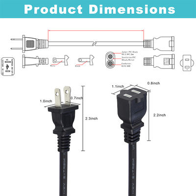 US 2-prong Male To Female NEMA 1-15P To NEMA1-15R CPU PDU Extender Extension Cable