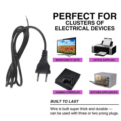 Supply Power Plug Eu 2 Pin To Stripped Supply Strip Power Cord Open Wire Free End