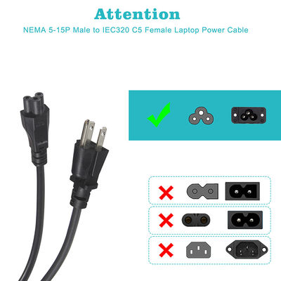 15 Ft 120 Volt Laptop Power Cord with Nema 515P to IEC 320 C5 Connector Certified