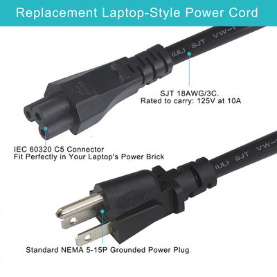 15 Ft 120 Volt Laptop Power Cord with Nema 515P to IEC 320 C5 Connector Certified