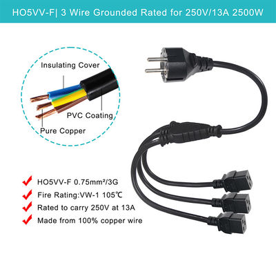 Extension Schuko Plug To 3X C19 Female Socket 16A Eu Power Cord With Approved