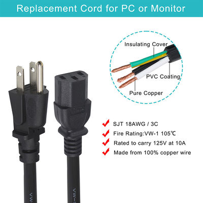 6FT Monitor Laptop Power Cord 3Prong Nema 515P to IEC 320 C13 for Home Appliance