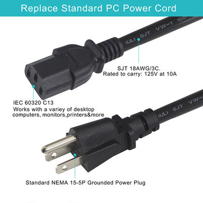 6FT Monitor Laptop Power Cord 3Prong Nema 515P to IEC 320 C13 for Home Appliance