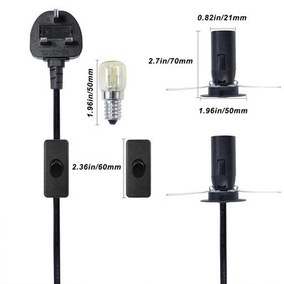 3A 5A British Fused 3 Pin Power Plug Salt Lamp Cable with 303 Inline Switch E14 Lamp Holder OEM/ODM