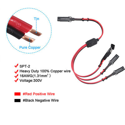 Sae To Sae Extension Cable 3 Ways Splitter 12V 16AWG 2FT 2 Pin Quick Disconnect Plug