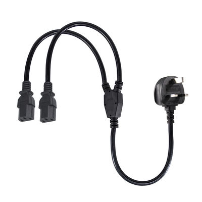 BSI Approved Y Branch Extension Cable UK 3Pin To IEC C13 Female Socket Supply Cord