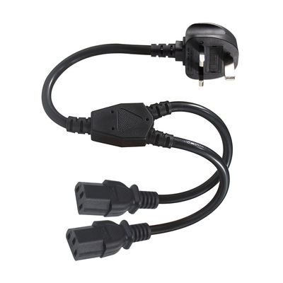 BSI Approved Y Branch Extension Cable UK 3Pin To IEC C13 Female Socket Supply Cord