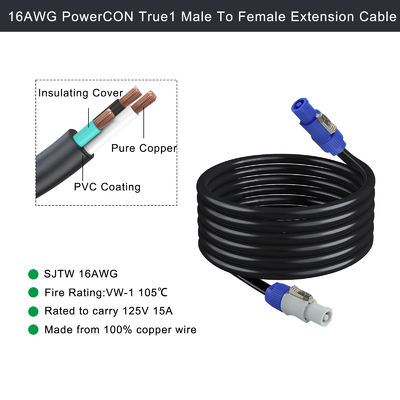 NAC3FCA To NAC3FCB 20A AC PowerCon Connector SJTW 3 Pin Power Extension Cable