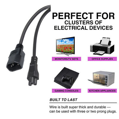 Black C5 To C14 Connector Wire Electronic Pc Computer Power 0.75Mm Iec Plug Cable