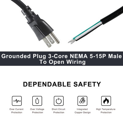 NEMA 5-15P To 10MM Power Stripped Extension Cord SJT SJTW 3 Wire Cable