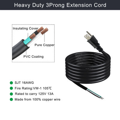 NEMA 5-15P To 10MM Power Stripped Extension Cord SJT SJTW 3 Wire Cable