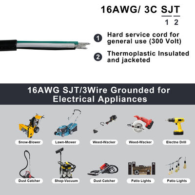 NEMA 5-15P to 5-15R Power Cord 0.5m SJT 16AWG 125V 15A