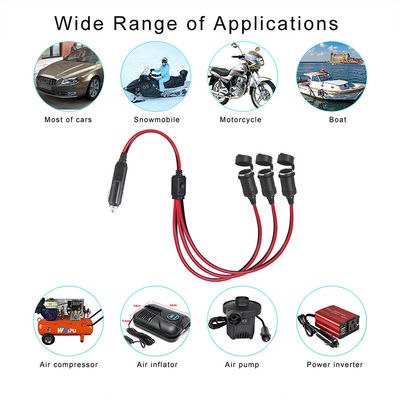 1 Male To 3 Female Car Cigarette Extension Cord Fuse 15A 16AWG Power Wire OEM ODM
