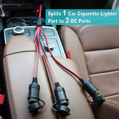 1 Male To 3 Female Car Cigarette Extension Cord Fuse 15A 16AWG Power Wire OEM ODM