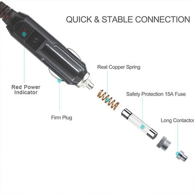 1 Male To 3 Female Car Cigarette Extension Cord Fuse 15A 16AWG Power Wire OEM ODM