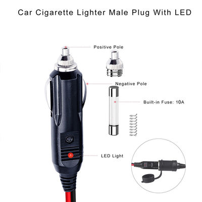 Car Cigarette Lighter Adapter Male To 2 X Female Car Charging Extension Cord