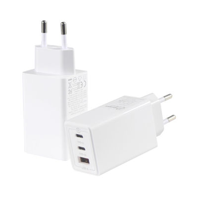 European GaN Tech 3Ports 65W USB C USB-A QC3.0 Charger For Laptop White