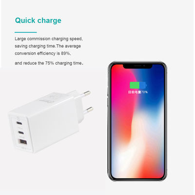 European GaN Tech 3Ports 65W USB C USB-A QC3.0 Charger For Laptop White