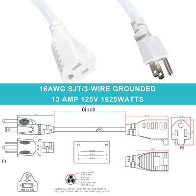 Sjt Ac Cord Heavy Duty Computer Television Power Plug NEMA 5-15p Extension Cord
