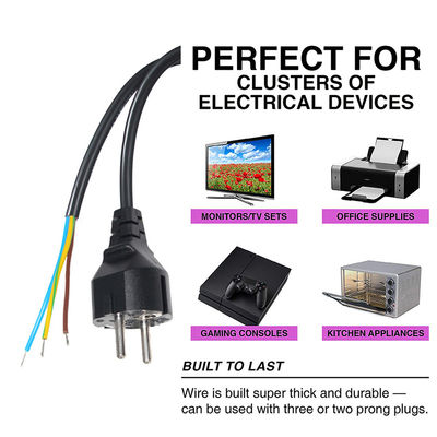 3pin H05vv-f 3g 0.75mm2 Vde Ac 3 Pin Stripped And Tinned Cord Power Cable With Plug Eu Strip End