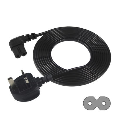 BS Computer AC Cable Right Angle C7 Standard Extension 3 Wire 10A 250V British Power Cord with PVC Jacket and IEC Female End Type
