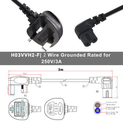 Pure Copper Conductor 90 Degrees White Figure 8 IEC IEC320 Connector UK BS Standard C7 AC Power Cord for Consumer Electronics