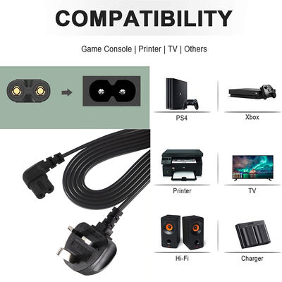BS Computer AC Cable Right Angle C7 Standard Extension 3 Wire 10A 250V British Power Cord with PVC Jacket and IEC Female End Type