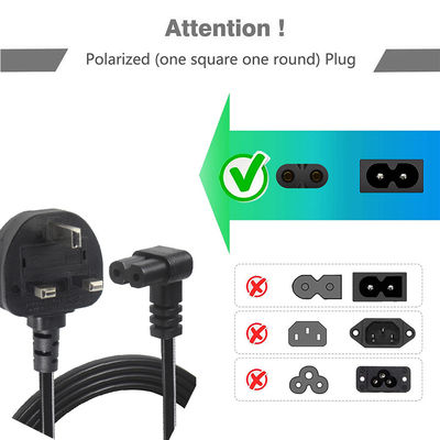 BS Computer AC Cable Right Angle C7 Standard Extension 3 Wire 10A 250V British Power Cord with PVC Jacket and IEC Female End Type