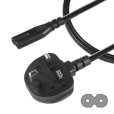 1.8M Black 0.75mm BS Standard Plug UK 3 Pin to IEC C7 AC Power Cord with Customized Length