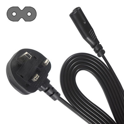 1.8M Black 0.75mm BS Standard Plug UK 3 Pin to IEC C7 AC Power Cord with Customized Length