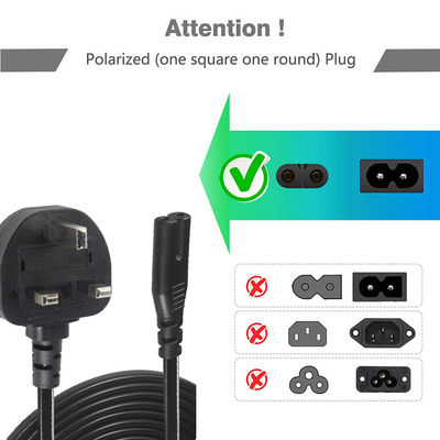 1.8M Black 0.75mm BS Standard Plug UK 3 Pin to IEC C7 AC Power Cord with Customized Length