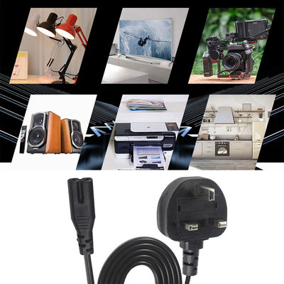 1.8M Black 0.75mm BS Standard Plug UK 3 Pin to IEC C7 AC Power Cord with Customized Length