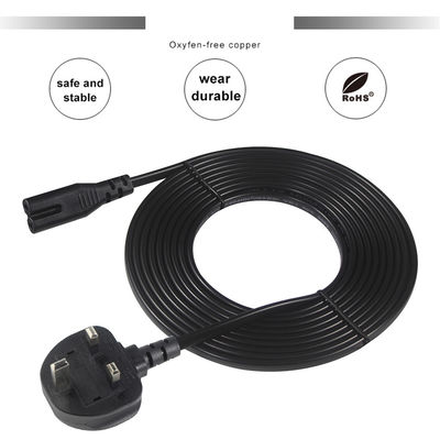1.8M Black 0.75mm BS Standard Plug UK 3 Pin to IEC C7 AC Power Cord with Customized Length