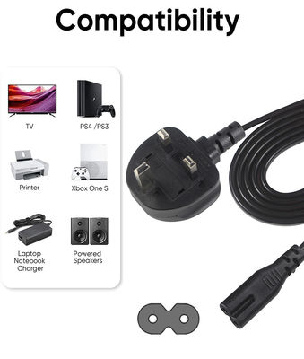 1.8M Black 0.75mm BS Standard Plug UK 3 Pin to IEC C7 AC Power Cord with Customized Length