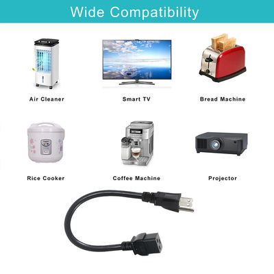 Male-to-Female NEMA 5-15P to IEC C19 AC Extension Cable 320 Connector for American Home Appliances