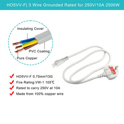 Durable UK 3-Pin C5 Power Cord for Computers with IEC C5 Female