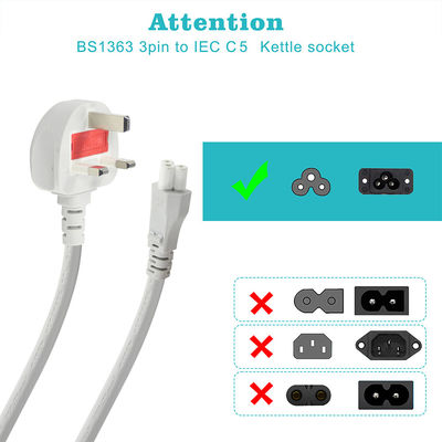 Durable UK 3-Pin C5 Power Cord for Computers with IEC C5 Female