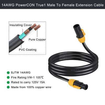 PowerCON Cable 3FT 14AWG PowerCon True1 Male To Female Extension Cable Outdoor 20A Waterproof For Stage Light
