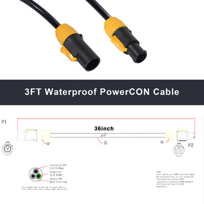 PowerCON Cable 3FT 14AWG PowerCon True1 Male To Female Extension Cable Outdoor 20A Waterproof For Stage Light