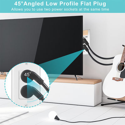 NEMA 5-15P 3Pin Plug IEC Power Cord with C13 Right Angle Kettle Plug 45 Degree Bend