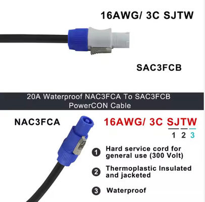 Flame-Retardant Industrial Stage Audio Power Supply 15A Rated Current 3-Pin IP44-Rated Locking PowerCON-Compatible Connector