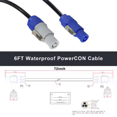 Flame-Retardant Industrial Stage Audio Power Supply 15A Rated Current 3-Pin IP44-Rated Locking PowerCON-Compatible Connector