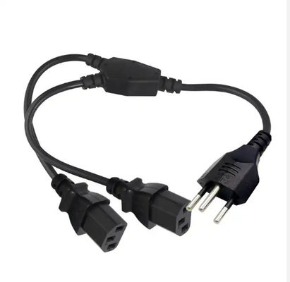 Black Industrial Grade Waterproof Swiss 3-Prong to Straight C13 Power Cable with Safety Shutter for Computer/Servers