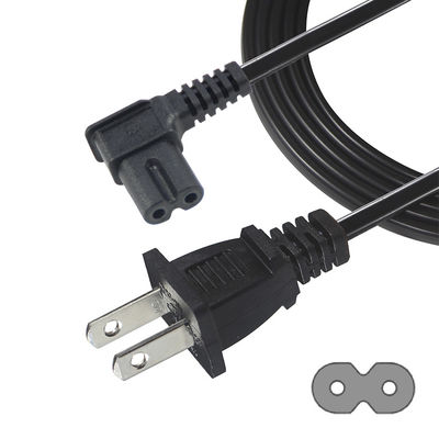 Right Angle US 2 Pin to C7 Power Cord 125V 10A 1.2M Black