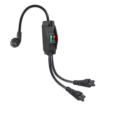 Premium Heavy Duty Right Angle NEMA 5-15P to Dual IEC C5 Power Splitter with Switch for Home Office Electronics 125V 10A