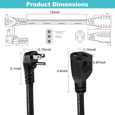 14 AWG SPT-3 Flat Wire Power Cord NEMA 5-15P to 5-15R Straight Blade Plug 15A 125V Flexible Cable for Industrial/Home Use