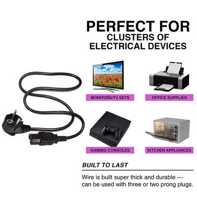 Certified EU 2Pin to C15 Power Cord 10A 250V with VDE/CE Safety for Home Appliance & Server Rack (1.2M Heavy Duty)