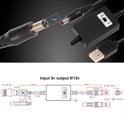 USB A Male to DC5.5*2.1mm Voltage Step Up Cable 5V to 9V/12V Converter for Power Supply Devices with Overload Protection