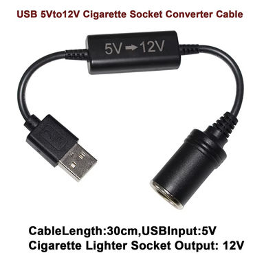 5V to 12V USB Car Adapter Cable Step Up Converter Cable with Cigarette Lighter Socket, for Phone GPS Dash Cam, 24W Safe Charging