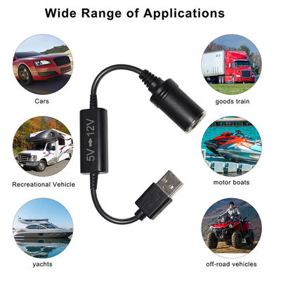 5V to 12V USB Car Adapter Cable Step Up Converter Cable with Cigarette Lighter Socket, for Phone GPS Dash Cam, 24W Safe Charging